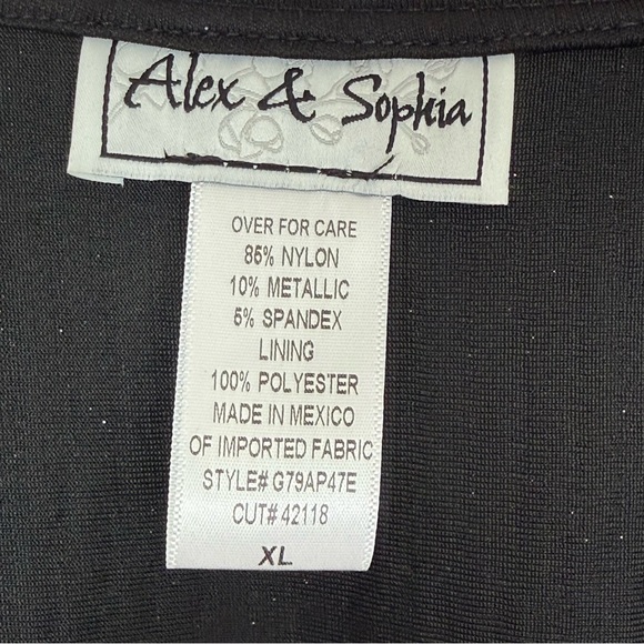 Alex & Sophia Black & Emerald/Hunter Green Long Sleeve Sequined Top, Size XL NWT - Picture 5 of 15